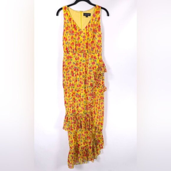 SALONI SILK Blend‎ Rosalind Floral V-neck Ruffled Chiffon Midi Dress Size 2 - Picture 4 of 16